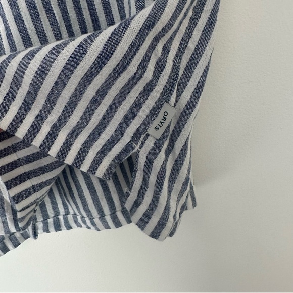 Orvis Womens Button Up Top Size Medium Linen Blend Striped Nautical Beachy - Picture 6 of 8